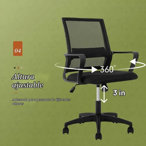 Vista 5 de Silla de oficina, silla ergonómica de escritorio de malla con respaldo medio, silla de malla giratoria de altura ajustable, silla de computadora