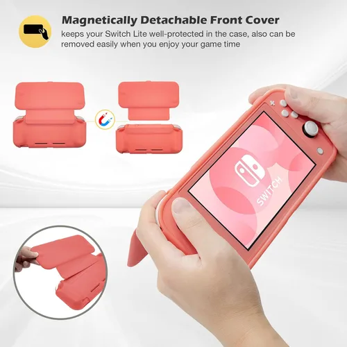 Vista 4 de ProCase Funda con tapa para Nintendo Switch Lite con 2 protectores de pantalla de vidrio templado, funda protectora delgada con cubierta frontal