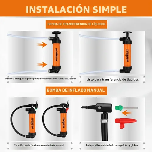 Vista 7 de Kit de bomba de transferencia de sifón multiuso HORUSDY Bombas de combustible manuales de mano para gas, aceite, agua con manguera de aire, bomba
