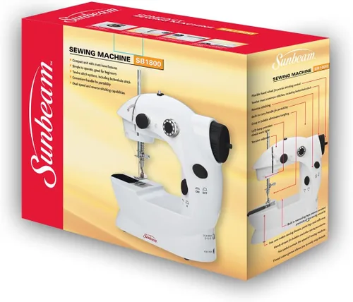 Vista 5 de Sunbeam Máquina de coser pequeña portable portable Pedal de pie adaptador de CA y Kit de más de 75 piezas de costura incluido, caída en bobina