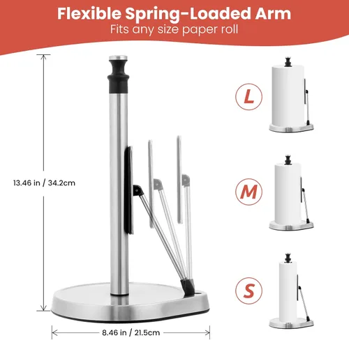 Vista 4 de Soporte para toallas de papel Dailyart para rasgar con una mano - Encimera con brazo de tensión y base antideslizante con peso, soporte para toallas