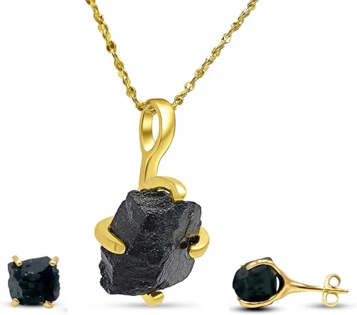 Vista 128 de Juego de joyas de piedras preciosas crudas reales con plata de ley 925 chapada en oro real, collar y aretes de piedra natal, regalo para ella por