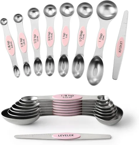 Vista 35 de Spring Chef Juego de cucharas medidoras magnéticas de acero inoxidable con imanes N45 fuertes, accesorios de cocina de metal resistente para hornear