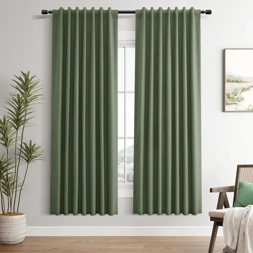 Vista 49 de Guken Cortinas opacas de lino, 2 paneles rústicos, elegantes, 100% opacas, con aislamiento térmico, banda de ganchos y trabilla trasera, 52 x 84