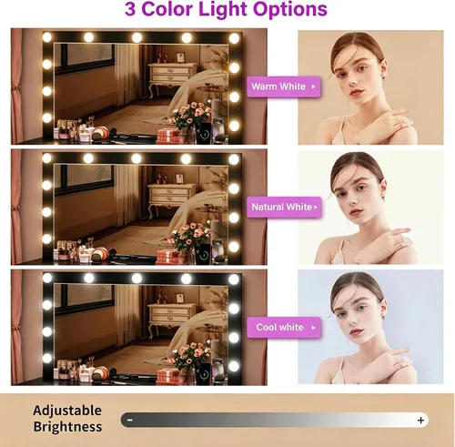 Vista 5 de CollaredEagle 45" Large Black Vanity Desk with Vibrant RGB Lighting.