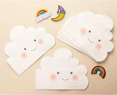 Vista 3 de Servilletas de papel con forma de nube blanca para baby shower (6.3 x 5.1 pulgadas, 50 unidades)