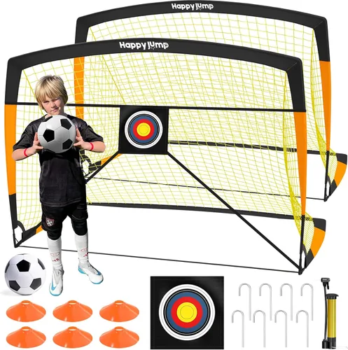 Vista 11 de Happy Jump Portería de fútbol 7'x5', 6.6'x3.3', 5'x3.6', 4'x3', 3'x2.2' Red de fútbol para patio trasero de niños