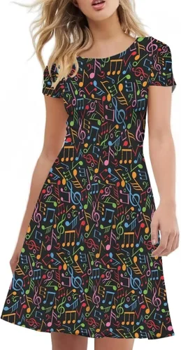 Vista 3 de POLERO Vestido acampanado de manga corta con cuello redondo y elegante para mujer