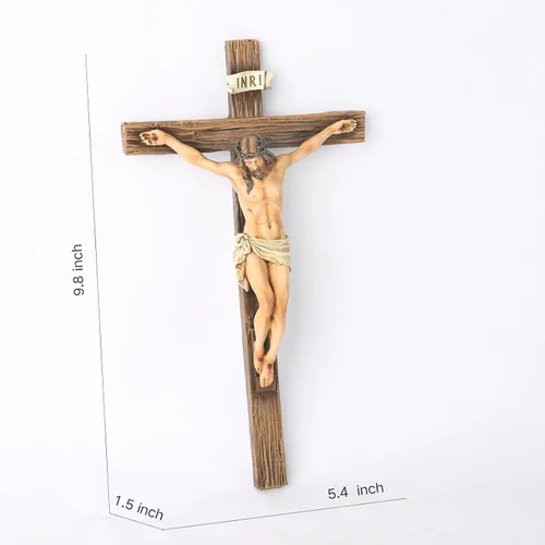 Vista 6 de Crucifijo Católico de Pared BC, Decoración Inspiracional del Hogar de Jesucristo, Regalo Religioso Devoto, 10"H, Escultura Renacentista Hecha a Mano