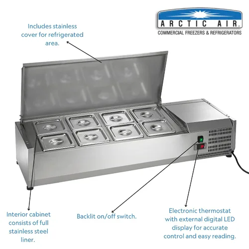 Vista 2 de Arctic Air ACP48 - Mesa refrigerada de 47.25 pulgadas para sándwich/ensalada, acero inoxidable, 115 V