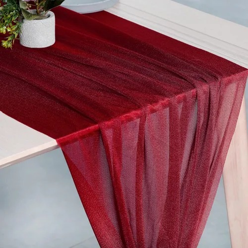 Vista 2 de MDS - Paquete de 2 caminos de mesa de gasa de 10 pies de 29 x 120 pulgadas, camino de mesa traslúcido romántico rústico para decoración de bodas