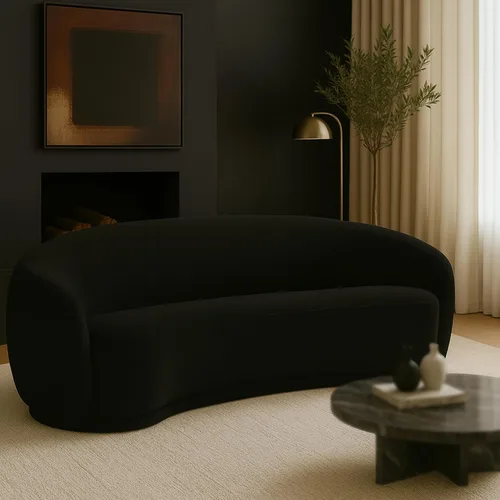Vista 2 de Meridian Furniture 693Black-S Hyde Collection Modern Sofá tapizado de tela Boucle contemporáneo, negro, 89.5 pulgadas de ancho x 38 pulgadas