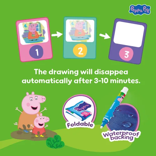 Vista 2 de Evie Pig - Alfombrilla de dibujo de agua para niños de 39.4 x 39.4 in, sin ensuciar, alfombrilla de dibujo mágica con bolígrafos, almohadilla