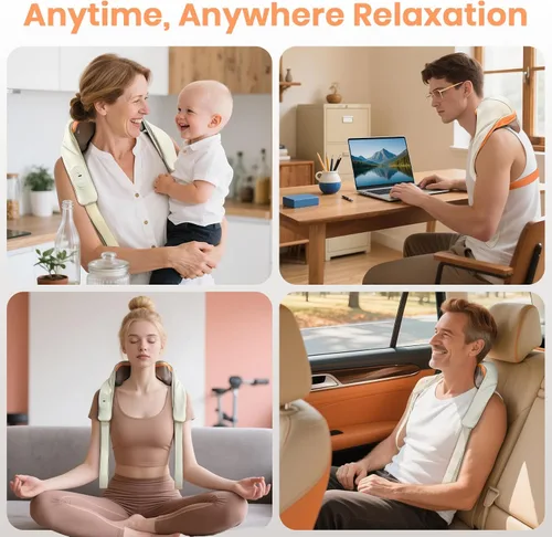 Vista 8 de Regalos para mujeres y hombres: masajeador de cuello Shiatsu con calor, masajeador de cuello sin escobillas para aliviar el dolor de tejido profundo