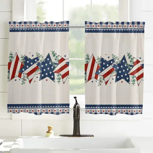 Vista 99 de Cortinas de cocina de Navidad, cenefa semitransparente ajustable con lazo, muñeco de nieve, copo de nieve, bolsillo para barra, tratamiento