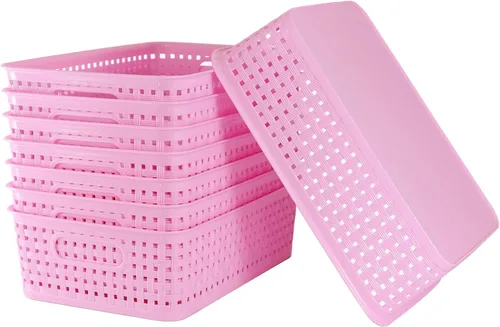 Vista 4 de Paquete de 8 cubos pequeños de organización y almacenamiento de despensa, organizadores domésticos para lavandería, baños, dormitorios, cocinas, Rosa