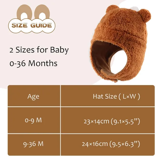Vista 5 de Gorro de invierno para bebé con orejeras, unisex, gorro de nieve para bebés, gorro de forro polar cálido para niños de 0 a 36 meses