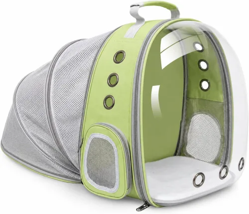 Vista 17 de Mochila expandible para gatos y perros, mochila de viaje para mascotas con ventana de burbujas con malla transpirable, estructura anticolapso, Negro