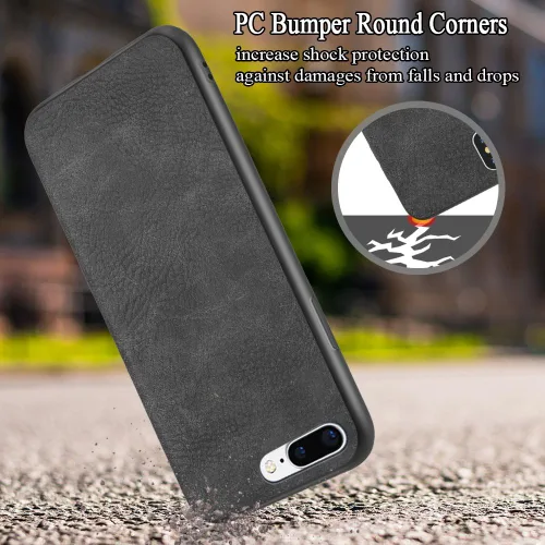 Vista 6 de Funda para iPhone 7 Plus para iPhone 8 Plus, a prueba de golpes, con suave piel sintética, protección híbrida de policarbonato duro, para Apple Negro