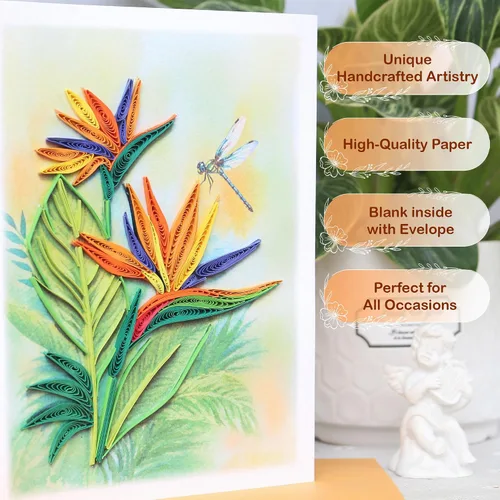 Vista 4 de KingKraft Tarjeta de felicitación de pájaro del paraíso Quilling, tarjeta de cumpleaños, tarjeta de aniversario para esposa, marido, tarjeta