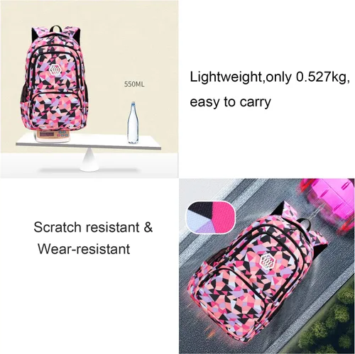 Vista 6 de JiaYou Niña Flor Impreso Primaria Junior High University School Bag Bookbag Mochila, 2# Rosa-3pcs, Viajar