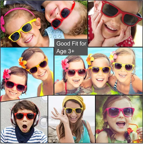 Vista 7 de GINMIC Gafas de sol para niños, regalos de fiesta, paquete de 12 lentes de sol neón para niños, niños y niñas, gran regalo para suministros