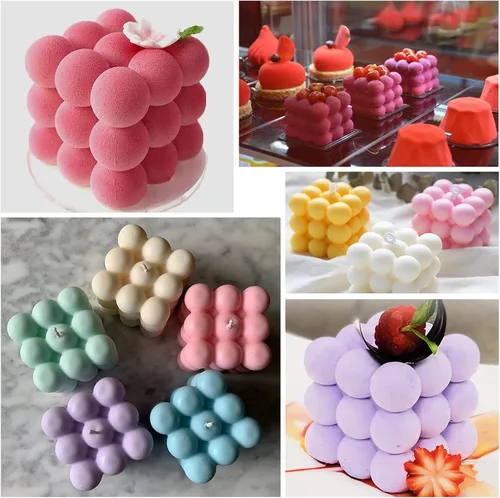 Vista 5 de Moldes de vela de burbujas 3D - Molde de cubo de silicona de 6 cavidades para hacer velas y jabón, molde de pastel de burbujas para hornear postres