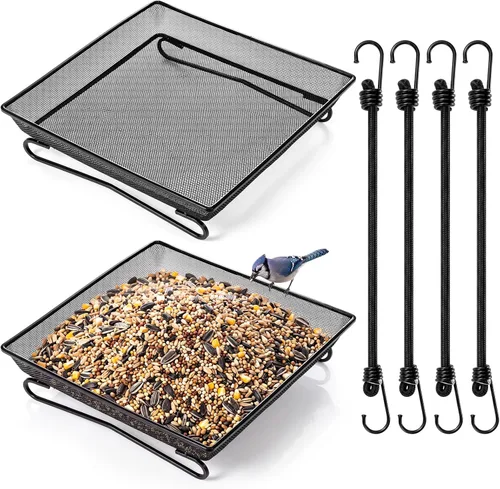Vista 8 de 2 piezas de bandeja para comedero de pájaros de barandilla de cubierta para balcón 17,8 x 17,8 x 5,1 cm Plataforma compacta para semillas de pájaros