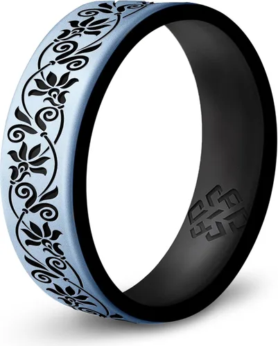 Vista 11 de Anillo de silicona Knot Theory en Filigrana, Floral, Corazones o Laurel - Banda de boda de silicona grabada de doble capa, para actividades