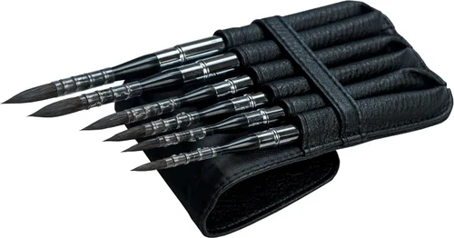 Vista 7 de 873Round - Pinceles de pintura profesionales para acuarela, 6 piezas, ardilla sintética, pelo mixto, juego de pinceles de bolsillo de viaje