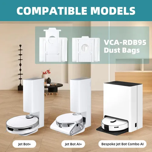 Vista 2 de Paquete de 8 bolsas de polvo VCA-RDB95 de repuesto para Samsung Jet Bot AI+ / Jet Bot+ / estación de limpieza al vacío Jet Bot Combo AI, bolsa