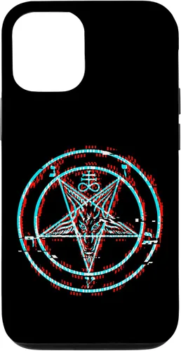 Vista 27 de Funda estética de terror para iPhone 14 Pro Max con pentagrama satánico Baphomet Vaporwave