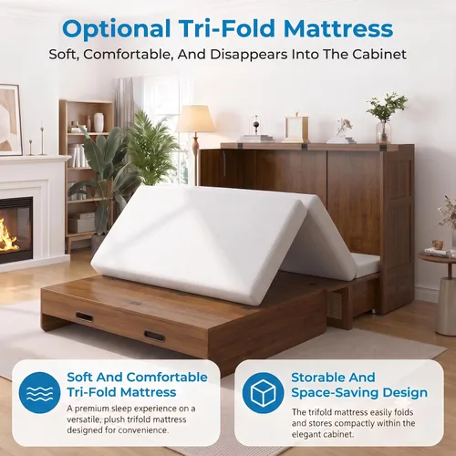 Vista 7 de Mjkone Murphy - Cama de gabinete con colchón plegable de tres pliegues Gris oscuro