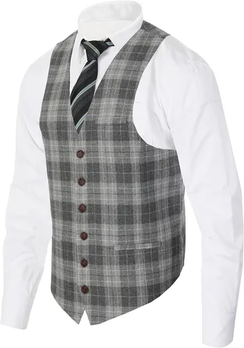Vista 56 de Gioberti Chaleco de tweed formal de 6 botones para hombres