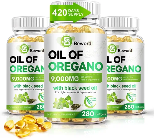 Vista 10 de BEWORD Aceite de orégano con aceite de semilla negra, 90/280/560/840 cápsulas blandas, 9000 mg por porción - Suplemento de orégano 2 en 1
