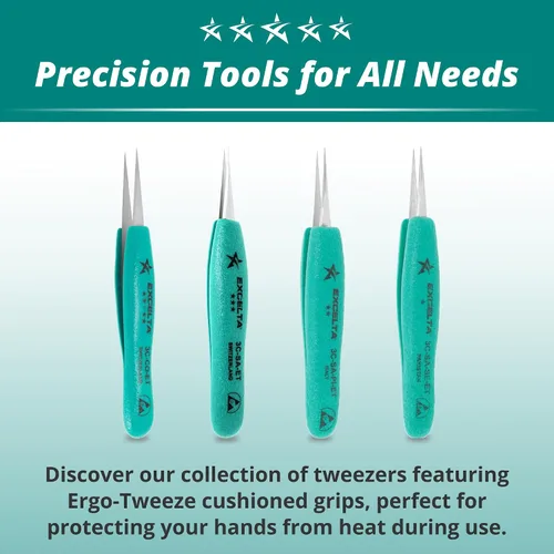 Vista 5 de Excelta 3C-SA-ET Pinzas de precisión puntiagudas rectas muy finas, agarre suave con protección TealShield Ergo-Tweeze, acero inoxidable