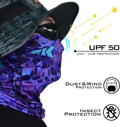 Vista 3 de KastKing Sol Armis - Polaina para el cuello, máscara facial UPF 50, máscara de protección solar UV para hombres y mujeres, pesca, senderismo