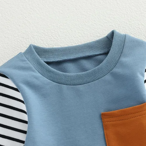 Vista 5 de Traje de invierno para bebé, sudadera de manga larga a rayas, sin botones, pantalones deportivos, ropa de otoño para bebé