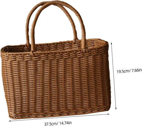 Vista 2 de VICASKY Cesta de recolección de flores tejidas con asa rectangular de mimbre de ratán para mujer, cesta de paja retro para dulces, cesta de flores
