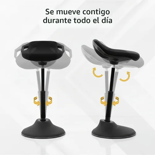 Vista 5 de Mount-It! Taburete ergonómico de pie, silla inclinada de altura ajustable para escritorio de pie, asiento activo inclinado de 360°, cojín de espuma