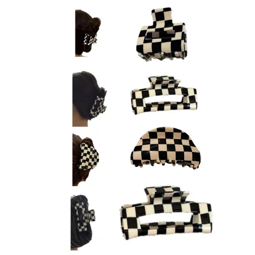 Vista 13 de Pinzas para el cabello a cuadros, 2 pinzas de pelo vintage a cuadros, pinzas de garra fuertes, pasadores para cabello grueso y fino, pinzas