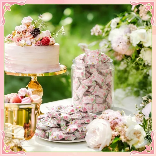 Vista 6 de Naucoos Dulces de baby shower para niña, bolsa de 26.5 onzas, 150 mentas duras a suaves, envueltas individualmente, caramelos rosados para baby
