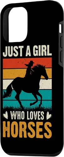 Vista 2 de iPhone 12 mini - Carcasa para iPhone 12, diseño retro con texto en inglés "Just A Girl Who Loves Horses