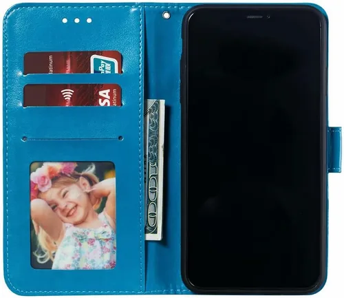 Vista 7 de Funda para Motorola Moto E (2020) con tarjetero y función atril magnético de cuero suave para Moto E 2020 (Azul)