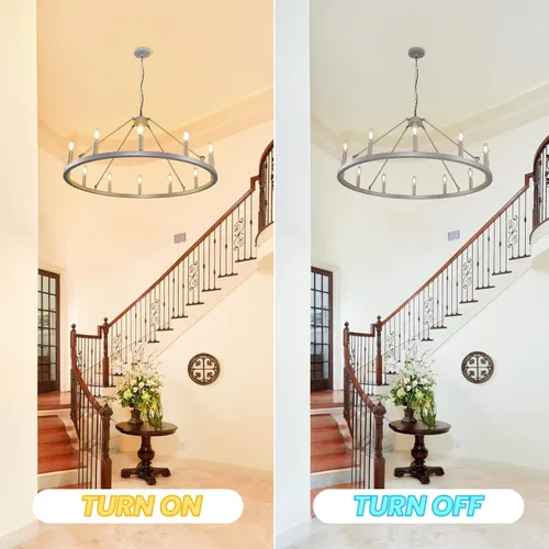 Vista 5 de Candelabro de 12 luces de plata con rueda de vagón, candelabros de granja para comedor, lámpara de iluminación rústica para entrada, candelabros
