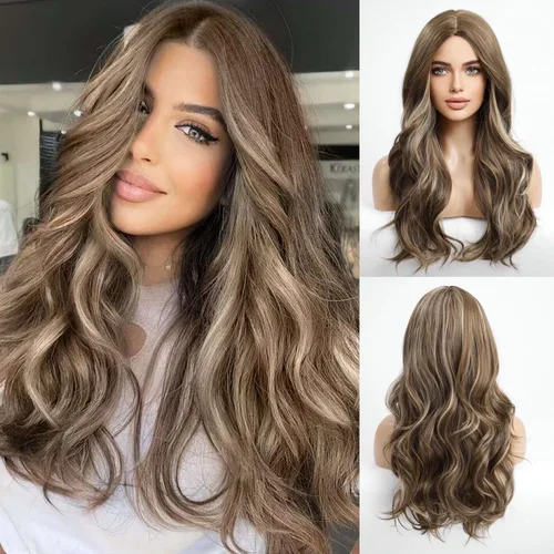Vista 8 de HAIRCUBE Pelucas largas onduladas para mujer, peluca de pelo sintético para uso diario