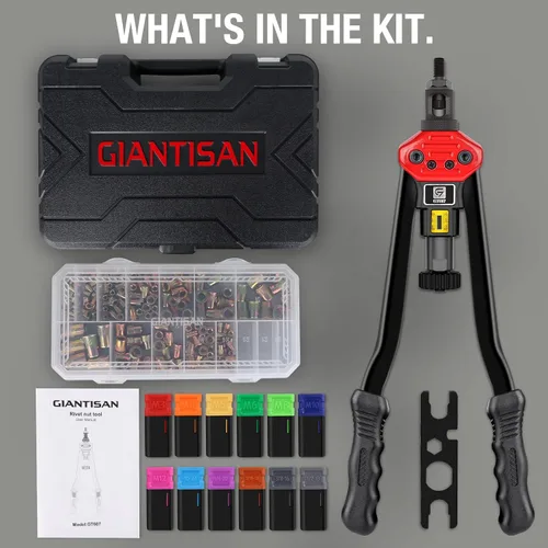 Vista 7 de GIANTISAN Kit de herramientas de tuerca de remache, kit de herramientas de tuerca remachadora de 16 pulgadas con 12 mandriles métricos y SAE, kit