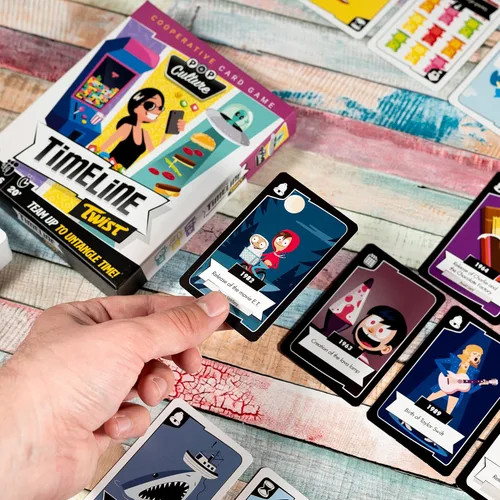 Vista 5 de Timeline Twist Pop Culture Edition - ¡Prueba tu conocimiento cronológico! Juego de preguntas cooperativas, divertido juego familiar para niños