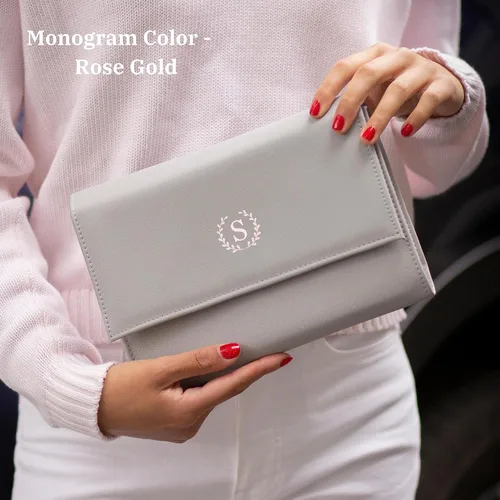 Vista 2 de Joyero de viaje personalizado con inicial, regalos personalizados con monograma para mujeres, regalos de propuesta de dama de honor, organizador
