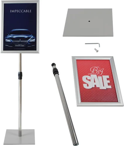 Vista 8 de T-Sign Soporte de letrero de pedestal de 31.5 a 48 pulgadas, soporte ajustable para letreros de piso para pantallas de 8.5 x 11 pulgadas, soporte